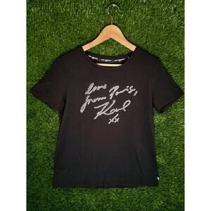 Karl Lagerfeld Paris Women’s T-Shirt Black "Love from Paris, Karl xx" Size Small